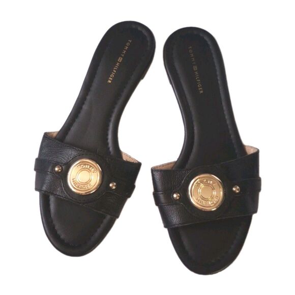 Tommy Hilfiger Shoes - Tommy Hilfiger Black "Tricela" Flats Leather Slip Ons sz 8M Womens Sandals